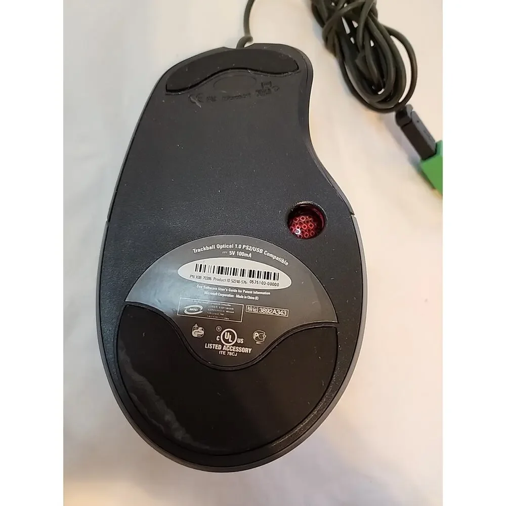 Microsoft Trackball Optical 1.0 PS2 USB Compatible Mouse X08-70386 Works